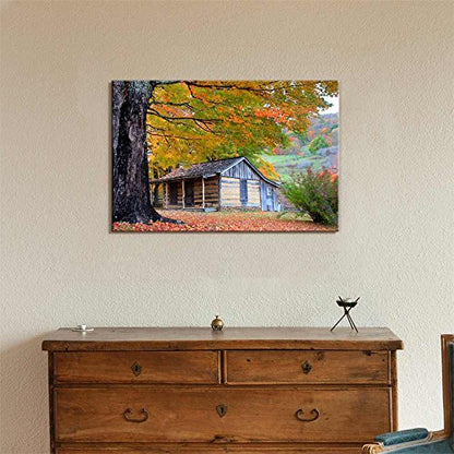 Canvas Prints Wall Art - Beautiful Cabin in Fall During Peak Season| Modern Home Deoration/Wall Art Giclee Printing Wrapped Canvas Art Ready to Hang - 12" x 18" - color: Cabin, size: 18"L x 12"W