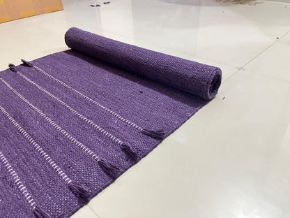 Payal Rugs Cotton Yoga Mat - Eco-Friendly Hand-Woven Rug - Non Slip & Thick (24”x72”x5mm) for Yoga Everyday Fitness at Home - Comfortable Extra-Long - color: Purple 02