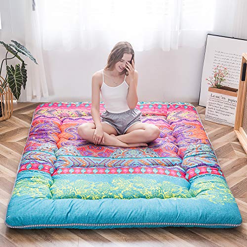 MAXYOYO Japanese Floor Mattress 4" Thick Full Size Foldable Futon Mattress - color: Bohemian B, size: Full