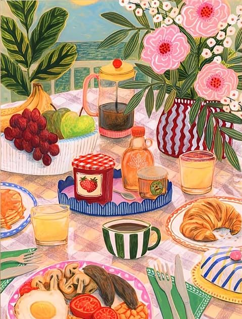 RYMILIE Diamond Art Kits for Adults Food‑Filled Dining Table 12x16inch | 5D Stress Relief Diamond Painting Kit for Beginners, DIY Full Round Drill Gem Art Crafts for Home Wall Decor Gift - color: DP04068