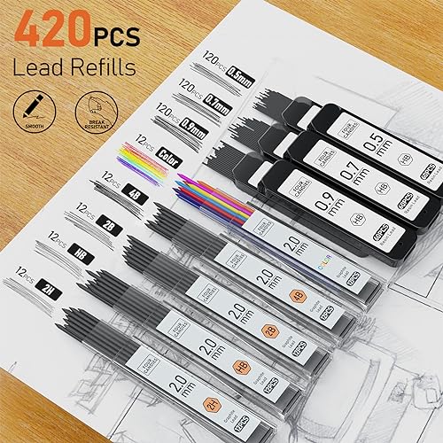 Four Candies 25PCS Art Mechanical Pencil Set + Mechanical Pencil Set Silver