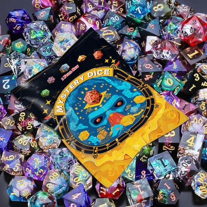 QMAY Mystery Dice Set – 7 Pcs Sharp Edge Resin Polyhedral Dice + 1 Dice Bag - style: 1 bag Resin Mystery Dice