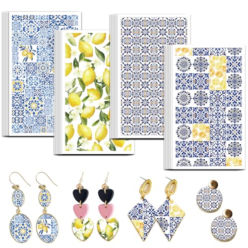 OLYCRAFT 24Pcs 4 Styles Yellow Lemon Clay Transfer Paper for Polymer | Lemon Tile Polymer Clay Transfer Sheets, Summer Fruit Small Transfer Paper Decal for Clay Earrings Jewelry Making - style: Lemon Tiles