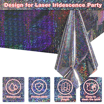 4 Pack Iridescent Plastic Tablecloths Shiny Disposable Laser Rectangle Table Covers Holographic Foil Tablecloth Iridescent Party Decoration Birthday Bridal Wedding Christmas 54"x108"(Silver) - color: Silver
