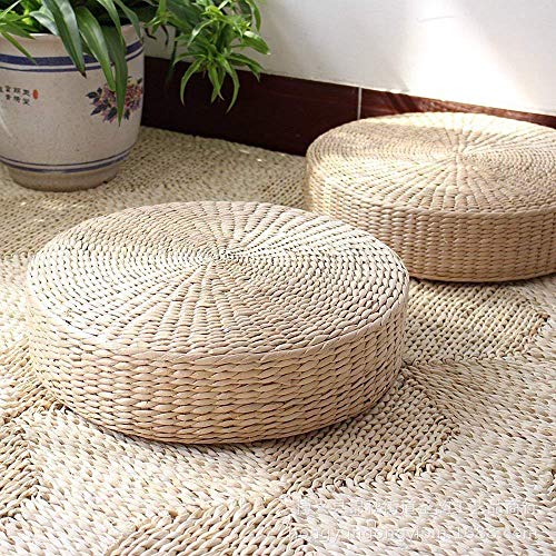 HUAWELL 2 Pack Tatami Floor Pillow Sitting Cushion Bigger Size,Round Padded Room Floor Straw Mat for Outdoor Seat (Dia: 19.7) - style: 19.7 Inch