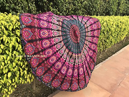 raajsee Mandala Round Beach Tapestry Hippie/Boho Beach Blanket Roundie/Indian Cotton Throw Bohemian Round Table Cloth/Yoga Mat Meditation Picnic Rugs 70 inch Circle (PURPLE) - color: PURPLE