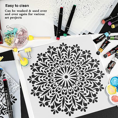 SUNFEEL 9-Pack Large Mandala Stencils - 12 x 12 Inch Reusable Templates, For DIY Wall & Floor Crafts And Furniture - style: C-Large Mandala