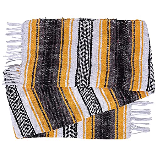 DWC Authentic Mexican Yellow Blanket - Yoga Matt - Falsa - Serape - Camping, Picnic, Beach, Car, Saddle Blanket - Soft Woven Home Decor (Yellow), 71 x 57 in