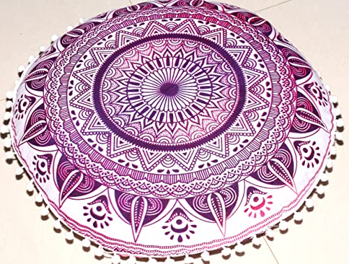 ICC Floor Pillows & Cushion Covers, Decorative Hippie Mandala Pouf Pillow Cover Bohemian Seating Meditation Cushion Cover, Large Boho Ottoman Case Pillowcase for Couch (Pink Trishol, 32" Round) - size: 32" x 32" (Pack of 1), style: Pink Trishol