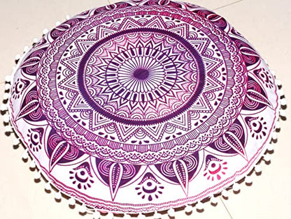 ICC Floor Pillows & Cushion Covers, Decorative Hippie Mandala Pouf Pillow Cover Bohemian Seating Meditation Cushion Cover, Large Boho Ottoman Case Pillowcase for Couch (Pink Trishol, 32" Round) - size: 32" x 32" (Pack of 1), style: Pink Trishol