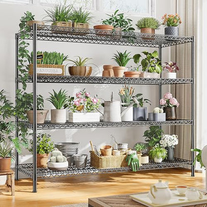 REIBII 4-Tier 2560LBS Heavy Duty Shelving,55.5"W Adjustable Storage Shelves | 2560 lbs commercial shelf,heavy-duty steel,25mm rods,powder-coated rust-proof,adjustable tiers, ool-free,garage, warehouse - size: 55.5"H x 55.5"W x 18"D