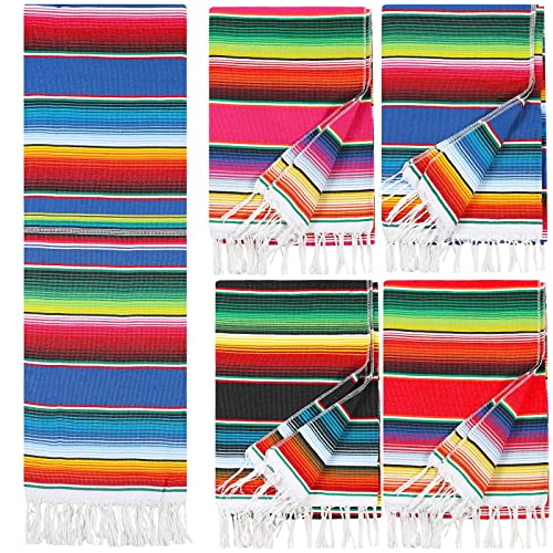 Tudomro 4 PCS Large Authentic Mexican Blankets Colorful Mexican Striped Throw Blankets Serape Fiesta Beach Fringe Yoga for Home Office Camping Picnic (Bright) - color: Bright