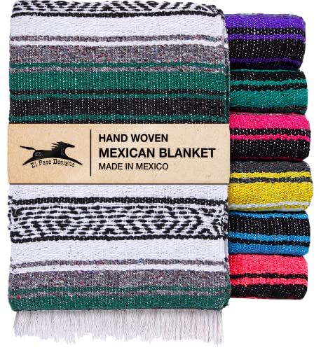 El Paso Designs Mexican Yoga Blanket – Colorful Falsa Serape Throw for Yoga, Beach, Picnic, Saddle, or Home Décor – Soft Woven Boho Blanket (Hunter Green) - color: Hunter Green