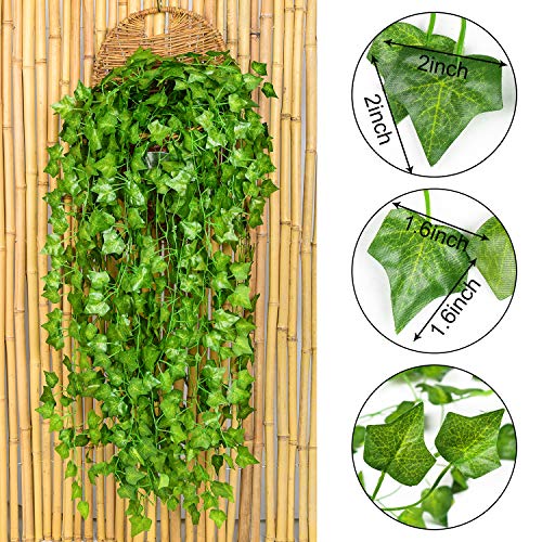 84 Feet 12 Strands Artificial Ivy Leaf Plants Vine Hanging Garland Fake Foliage Flowers Home Kitchen Garden Office Wedding Wall Decor, Green - size: 84 Feet