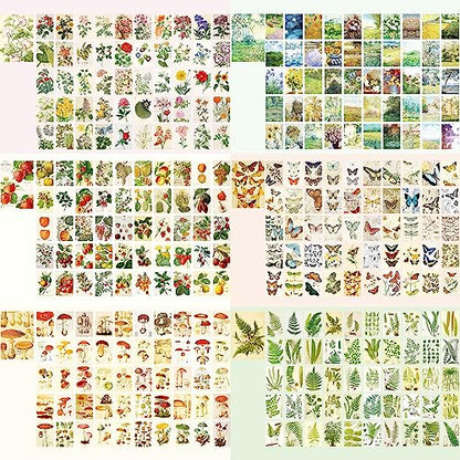 9 Sets 450 Sheets Washi Stickers for Journaling, Plants Fruit Flowers Butterfly Shell Boho Stickers Vintage Aesthetic Scrapbook Sticker for Bullet Journal Art Diary Card Craft Gifts Planner Notebook - style: Nature Style
