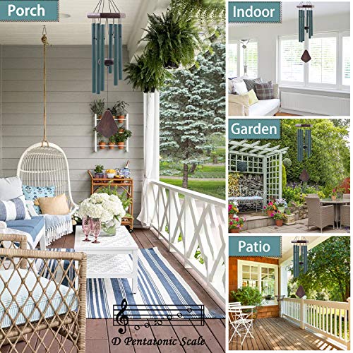 Small Green Wind Chimes for Outside, Tuned Soothing Melody, Sympathy Chimes for Mom/Housewarming, Outdoor Decoration - size: 28"GR