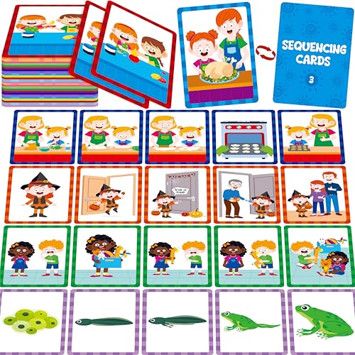 5-Scene Sequencing Cards, 80 Sequence Card Game for Preschool, Kids Learning Order and Logic, Speech Therapy Materials for Autism, Early Learning Activity-Storytelling, Social Skills,Sentence Building - style: 5-Scene
