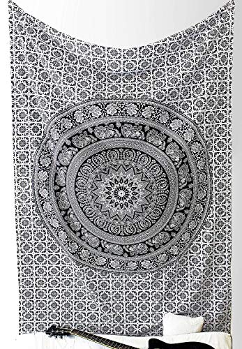 Popular Handicrafts Black and White Hippie tapestries Mandala Tapestry Collage dorm Beach Throw Wall Art Bohemian tapestryWall Hanging Boho tapestries Bedspread (Full (215cmsx230cms), Black & White) - color: Black and White, size: 90.6"L x 84.7"W