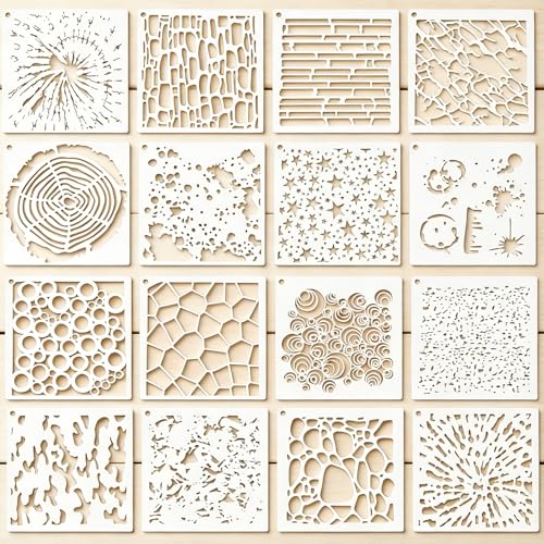 16PCS Geometric Stencils for Painting, Reusable Abstract Layering Stencils for Crafts, Perfect for Wood, Walls, Furniture, Card Making, Cake Decorating, Rock Painting