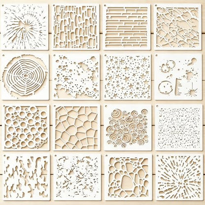 16PCS Geometric Stencils for Painting, Reusable Abstract Layering Stencils for Crafts, Perfect for Wood, Walls, Furniture, Card Making, Cake Decorating, Rock Painting