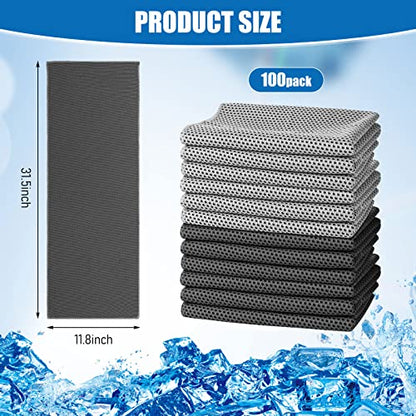 BBTO 100 Pack Cooling Towel Bulk - color: Black Gray, size: 32 x 12 Inch