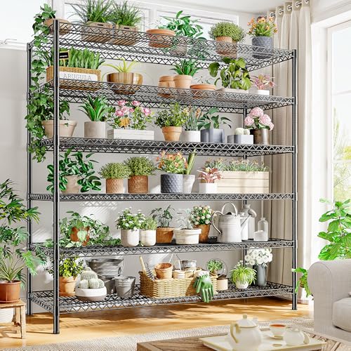 REIBII 6-Tier Heavy Duty Wire Shelving Unit, 3840LBS Storage Shelf Rack | 3840 lbs capacity,commercial grade,25mm steel rods,3 reinforcing posts/layer,powder-coated,rust-proof,tool-free assembly - size: 83"H x 55.5"W x 18"D