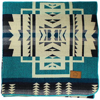 Off the Grid Inca Aztec Throw, Queen, King Blanket | Southwest Indian Navajo Boho Style | Native Cover for Camping, Bedding, Couch, Vanlife | Faux Alpaca, Lightweight, Hypoallergenic (Teal, Throw) - color: Quilotoa Teal, size: Throw Blanket