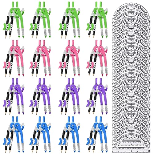 Seajan 36 Sets Compass and Protractor Set Geometry Compass with Pencil 6 Inch Drawing Tool Protractor for Geometry Bulk for Office Drafting Drawing