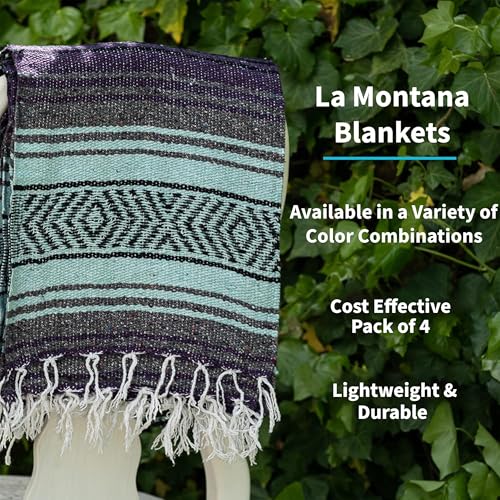 La Montana Bulk Falsa Mexican Blanket, 4 Pack, Dark Purple/Mint/Charcoal - color: Dark Purple/Mint Green/Charcoal