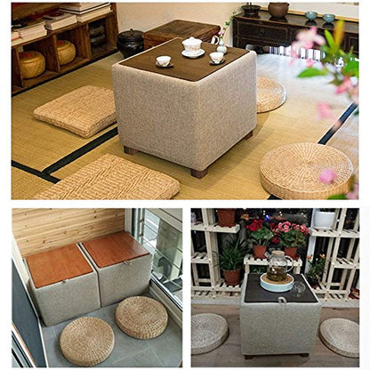 HUAWELL 2 Pieces Japanese Tatami Floor Pillow Set Zafu Natural Seat Furniture Set Meditation Floor Mat Cushion Multi-Functional Handmade Breathable Circle Beige - size: 23.6*23.6*3.94 Inch