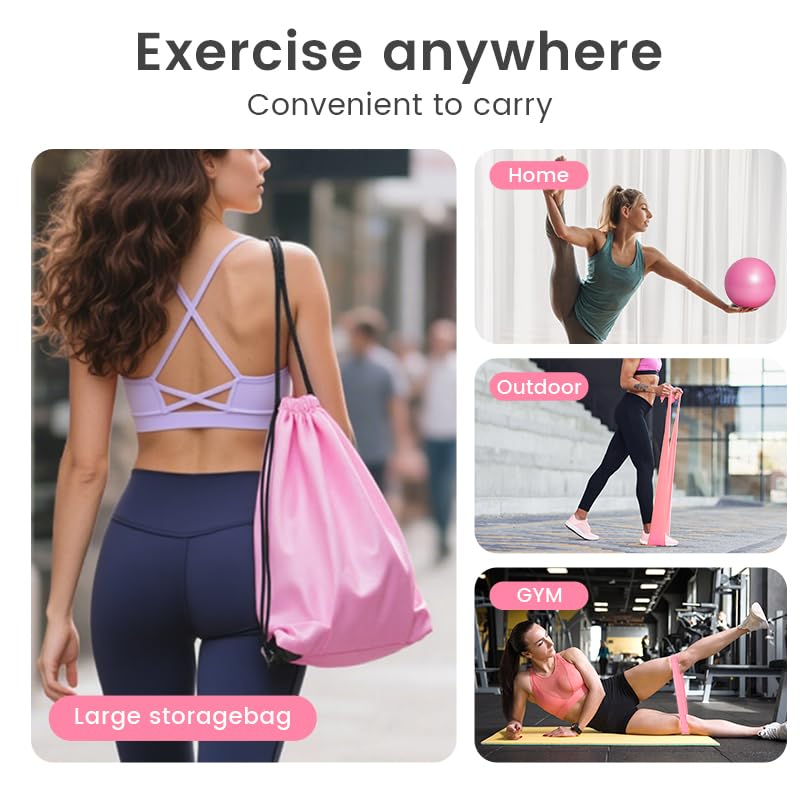 Home Pilates Essentials Kit for Women, with 5 Resistance Bands - Magic Circle Pilates Kit for Home Toning, Includes Yoga Ball, Stretch Strap & Gym Bag (13-Piece Complete Starter Set) - color: Pink