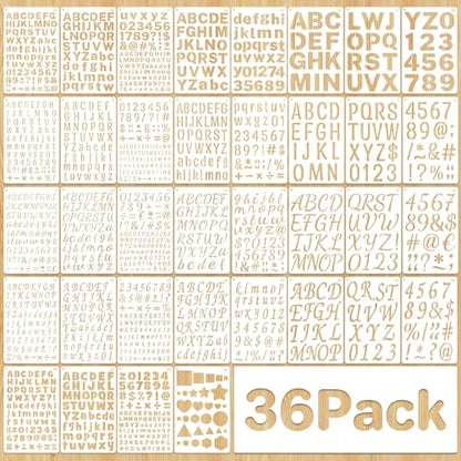 36Pcs Letter Stencils for Painting Small Reusable Alphabet Number Templates | 1/2,3/4,1,5/4,2Inch,Stencils Letters,Plastic Geometric Templates,Scrapbook,Walls Art Projects,Journal,Home Decor,Custom Sign