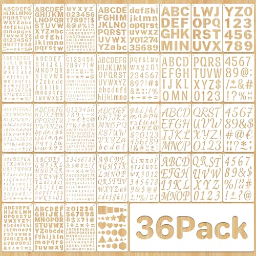 36Pcs Letter Stencils for Painting Small Reusable Alphabet Number Templates | 1/2,3/4,1,5/4,2Inch,Stencils Letters,Plastic Geometric Templates,Scrapbook,Walls Art Projects,Journal,Home Decor,Custom Sign
