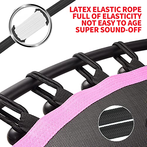 Newan 40"-48" Silent Mini Trampoline Fitness Trampoline Bungee Rebounder Jumping Cardio Trainer Workout for Adults-Max Limit 330lbs - color: 40" Round Pink （Have Handle）