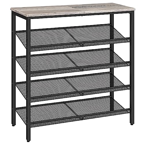 HOOBRO Shoe Rack for Entryway, 5-Tier Shoe Organizer with Adjustable Mesh Shelves, 16-20 Pairs of Shoes, Spacious Floor Mount, Metal, Industrial, Shoe Shelf for Closet, Greige BG12XJ01 - color: Greige + Black, size: 29.5"W x 11.8"D x 31.8"H