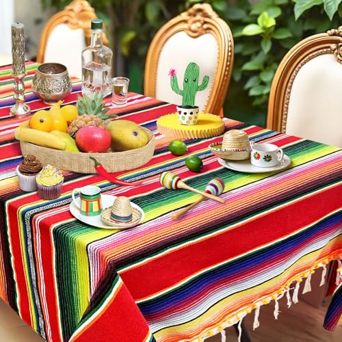OurWarm 84x59 Inch Mexican Blanket, Mexican Tablecloth for Party Decor, Red | Striped Tablecloth with Tassels, Rectangle Mexican Blankets and Throws, Outdoor Blanket for Yoga, Beach, Camping, Picnic