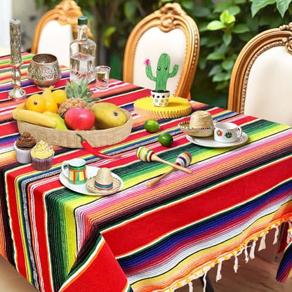 OurWarm 84x59 Inch Mexican Blanket, Mexican Tablecloth for Party Decor, Red | Striped Tablecloth with Tassels, Rectangle Mexican Blankets and Throws, Outdoor Blanket for Yoga, Beach, Camping, Picnic