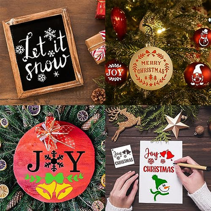 80 Pcs 3 x 3 Inch Christmas Stencils for Painting on Wood, Reusable Merry Christmas Ornament Snowflakes Holiday Stencils DIY Craft Template Set for Wall Rock Home Decor - style: Christmas
