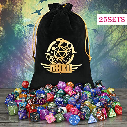 Polyhedral Dice Set- 25 X 7 (175 Pieces) DND Dice with Storage Pouch - color: 25sets-2