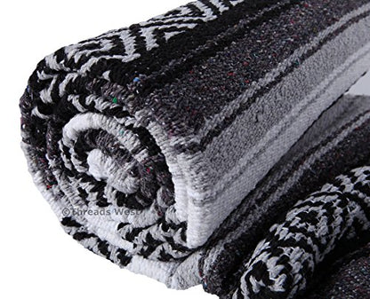 Genuine Mexican Handwoven Premium Large Heavyweight Falsa Serape & Yoga Blanket | Beach & Picnic Blanket (Large Heavy, Dark Gray) - color: Dark Gray Heavy