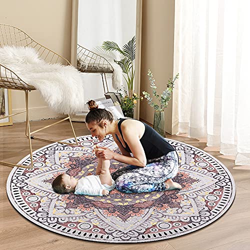 Knsbk Large Round Yoga Mat 4.6'X3.5mm for Exercise Premium Extra Thick, Ultra Comfortable, Non Slip, Meditation Mat - color: white blossom