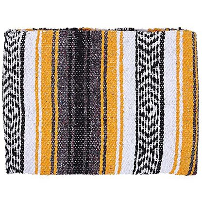 DWC Authentic Mexican Yellow Blanket - Yoga Matt - Falsa - Serape - Camping, Picnic, Beach, Car, Saddle Blanket - Soft Woven Home Decor (Yellow), 71 x 57 in