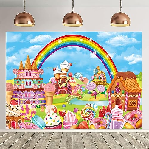 Candy Theme Party Backdrop Cartoon Rainbow Lollipop Sweet Donut Candy Photography Background for Kid Adult Candy Garage Door Decoration Banner Baby Shower Photo Props (10X6FT(120X72inch)) - size: 10X6FT(120X72inch)