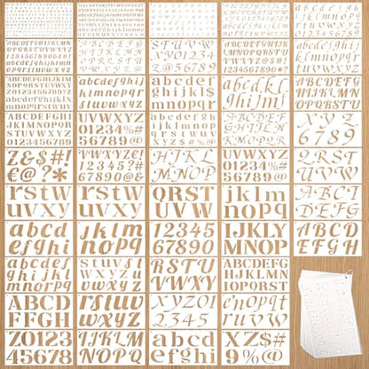 45 Pack Letter Stencils for Painting, Reusable Alphabet & Number Set | 6 Sizes: 1/3" To 2"; Plastic, Washable Sheets; For Crafts, Signs, Scrapbook, Home Decor - size: Small