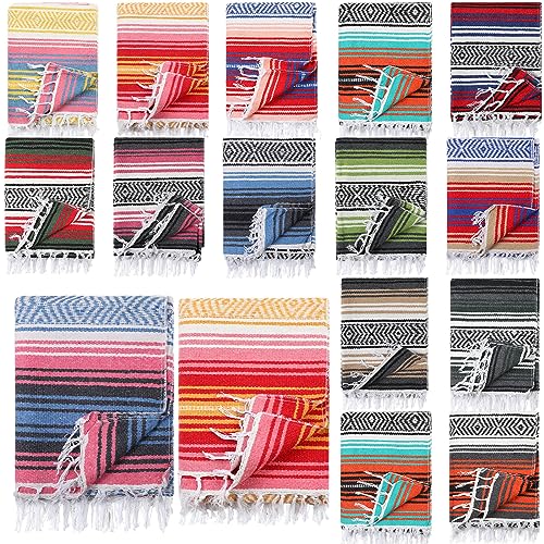 Macarrie 16 Pcs Mexican Blankets Bulk, 51 x 71 Large Mexican Serape Colorful Striped Falsa Blanket for Outdoor Camping Beach Picnic Home Decor