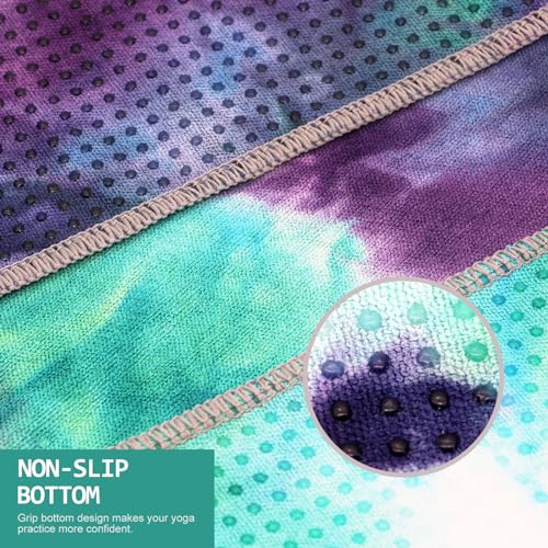 Eunzel Non Slip Hot Yoga Mat Towel with Grip Dots, 72" x 24" - color: Z-zen Ocean & Mystic Aurora, size: 72" x 24"