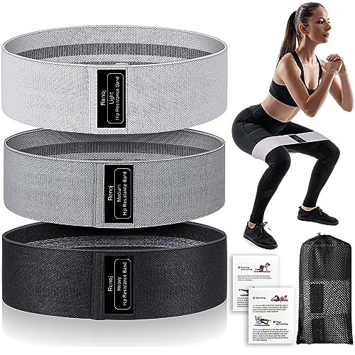 Renoj Resistance Bands for Working Out: 3-Set Professional Exercise Bands for Pilates, Yoga, Home Gym, Booty, Leg Training | Heavy/Medium/Light Fabric Loops for Women Men - color: Black
