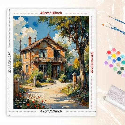 Landscape Paint by Numbers Kit for Adults - DIY Rustic House with Garden Painting on Canvas 16x20 Inches, Acrylic Paint Set, Suitable for Beginners, Country Art for Home Decoration or Gifts - color: TCXY05317, size: 16X20IN Folded