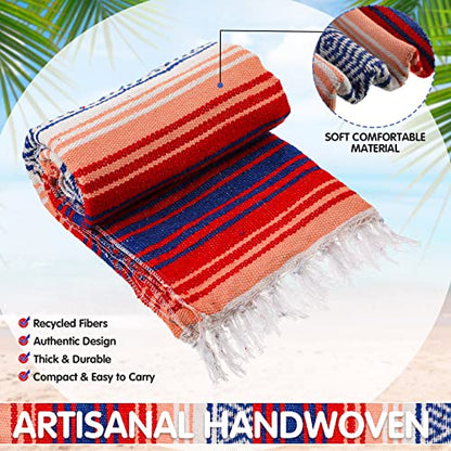 Haull 10 Pcs Large Mexican Blankets Bulk 51" x 71" Mexican Serape Blankets Yoga Authentic Throw Colorful Striped Falsa with Fringed for Outdoor Car Travel Camping Beach Picnic Patio Mat Towel