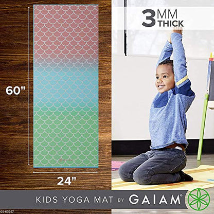 Gaiam Kids Printed Yoga Mat, Non-Toxic, Fun Design, 3mm - color: Metallic Mermaid
